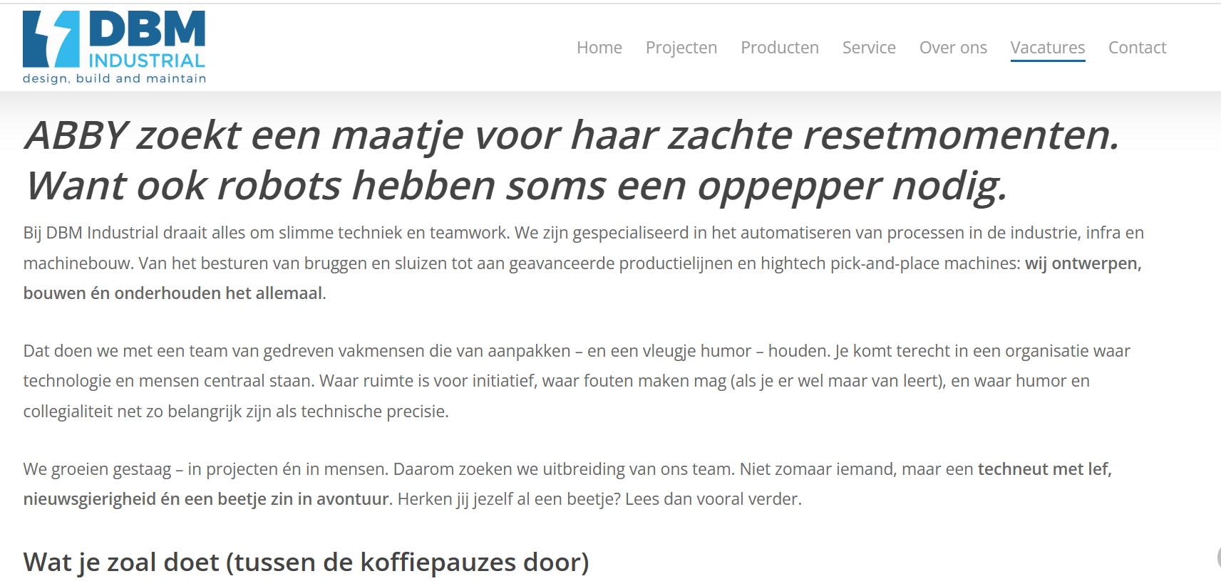 DBM industrial vacature service engineer op de website