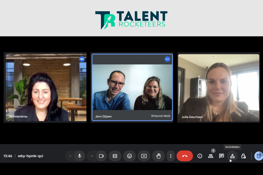 Talent Rocketeers team - Marjolein, Julia, Shauna en Jorn foto remote meeting