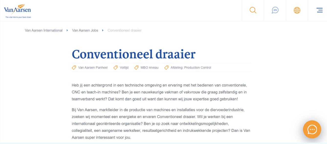 Van Aarsen - Conventioneel draaier vacature website - Talent Rocketeers
